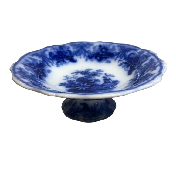 Porcelaine Opaque Anglaise D Johnston Footed Bowl 19th Cent. Bordeaux Flow Blue